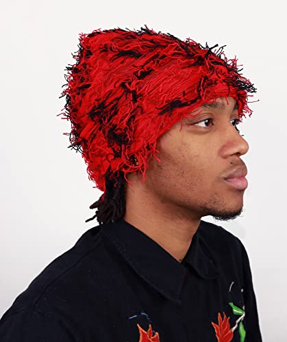 Atakai Balaclava Distressed Knitted Full Face Ski Mask Winter Windproof Neck Warmer For Men Women One Size Fits All, Yeat Inspired (Red Storm) #TOP4