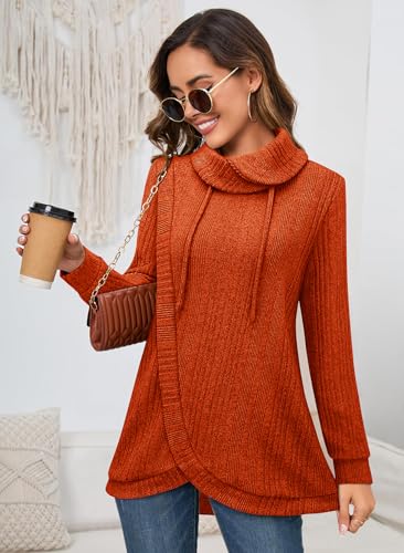 Image of Bulotus Tunic Sweaters for Women 2025 Turtleneck Sweater Pullover Lightweight Warm Tunic Tops for Leggings Loose Fit