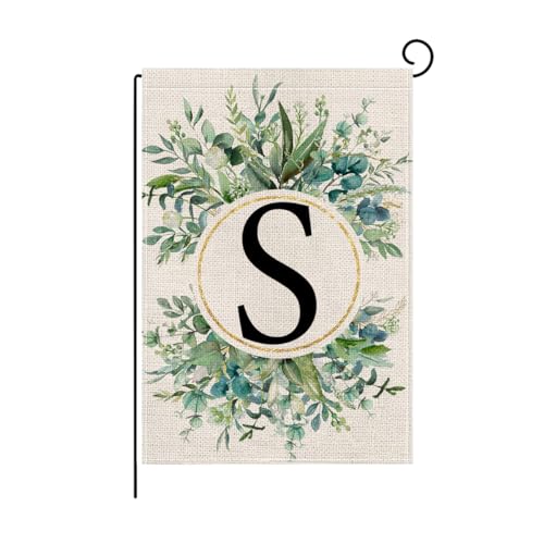 wyooxoo Monogram Letter S Floral Garden Flag 12x18 Inch Double Sided For Outside Small Burlap Family Last Name Initial Outdoor Yard Flag (S)