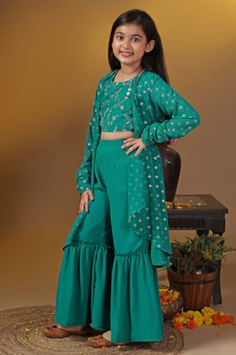 Image of Fashion Dream Girls Georgette Embroidered Palazzo Set|Kids Ethnic Wear|sharara set for girls|Indo Western Set