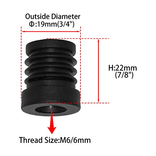 Image of Flyshop Black M6 Threaded Plastic Plugs Round Tube End Caps Tubing Plugs Inserts Furniture Glider 19 mm Diameter 4 Pcs