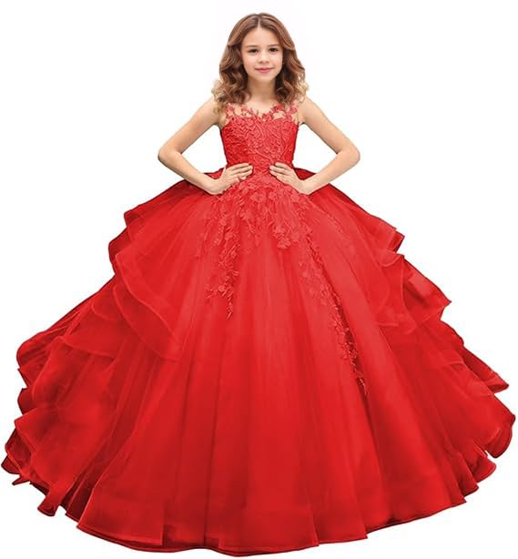 Tulle Flower Girl Dresses for Wedding Lace Applique Pageant Princess Dress for Girls Party Ball Gowns