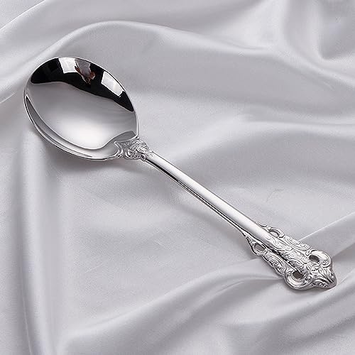 Siaiqiang Gorgeous Round Soup Spoons,18/10 Stainless Steel Fine Embossed Texture Soup Spoons Set,Table Spoon Silverware,Bouillon Spoons,Silver (4 pack)