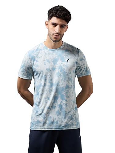 Image of TECHNOSPORT Men's 100% Polyester Regular Fit Half Sleeve Printed Crew Neck T-Shirt with Techno Dry, Anti Microbial Properties for Gym, Workout and Regular Use