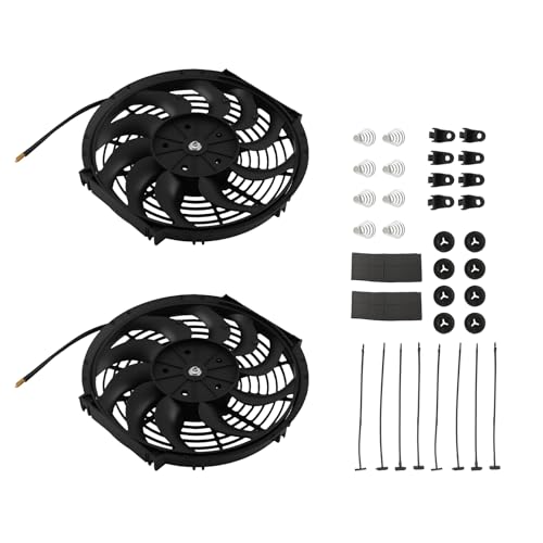 Image of maXpeedingrods 2X 12 inch Universal Slim Fan Push Pull Electric Radiator Cooling 12V Mount Kit
