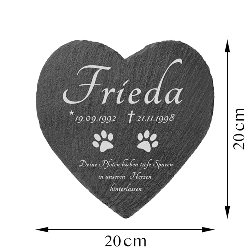 kultdog Schiefer Herz Grabstein mit Gravur - Gedenkstein für Mensch, Hund, Katze, Haustiere - Tiergrabstein mit Wunschtext - Grabschmuck für Urnen - Gedenktafel personalisiert - Pfoten
