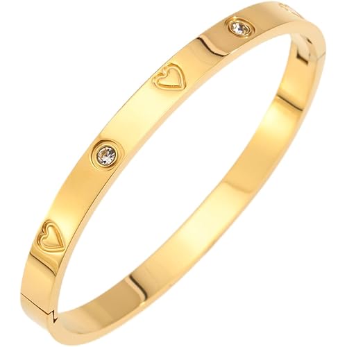 Gold Bracelets for Women Friendship Love Bangle Bracelets Rhinestones 18K Gold Plated Stainless Steel