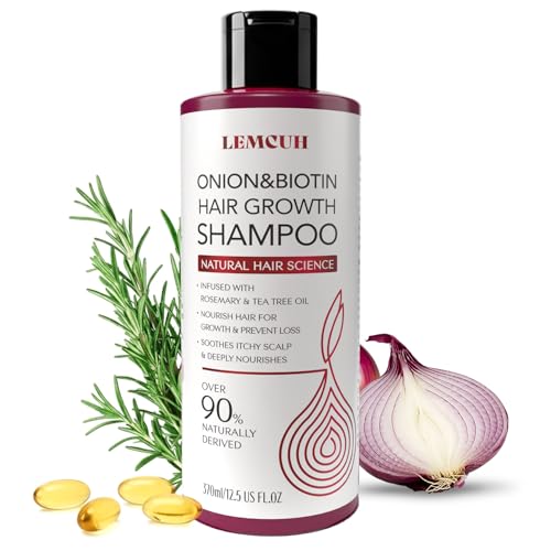 Onion & Biotin Hair Growth Shampoo: Infused With Natural Rosemary Tea Tree Oil Anti Hair Loss Treatment - Scalp Smooths Thickening Formula Support Hair Regrowth For Women Men 12.5Fl Oz