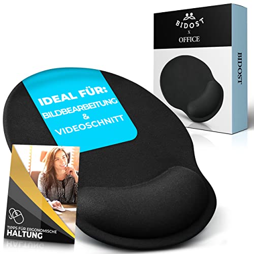 BIDOST Ergonomisches Mauspad mit Gelkissen & Handauflage - Komfort Mausunterlage für Handgelenkschutz - Wrist Rest - Handballenauflage Maus pad schwarz
