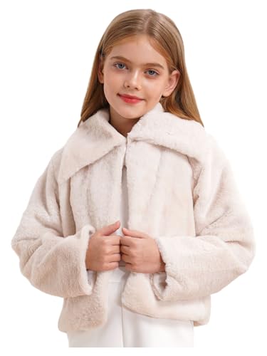 TiaoBug Kids Girls Faux Fur Long Sleeve Bolero Shrug Princess Wedding Party Jacket Bridesmaid Coat Cardigan Outerwear