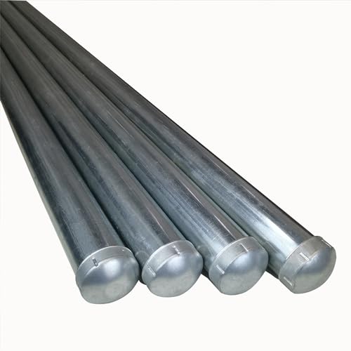 Nuwovwo 2-3/8" Galvanized Steel Fence Post, 6.5FT Length, 14 Gauge Heavy-Duty Round Tubing Post with Pre-Installed Metal Cap, Terminal End Post for Chain Link Fence, Wood Fence, Yard, Farm, 4-Pack