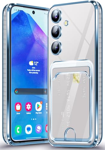 Coque Samsung Galaxy A55 5G en silicone bleu avec porte-carte intégré ultra fine