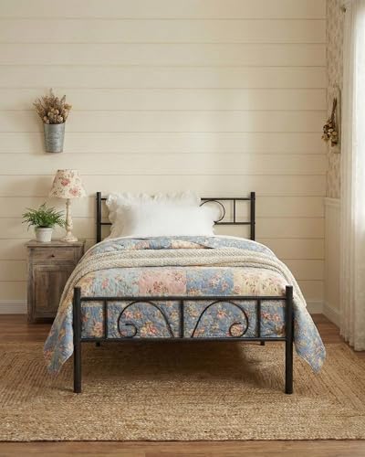 Amveya Cama de metal de 90 x 200 cm, color negro, moderna, juvenil con somier, cama de invitados con estantes de almacenamiento, fácil montaje, estructura de cama de 90 x 200 cm, color negro