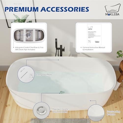 Image of 59 inch Lucite Acrylic Freestanding Bathtub, Rectangular Shape Contemporary Soaking Tub with Toe-tap Chrome Center Drain, Slotted Overflow, cUPC Certified, Glossy White