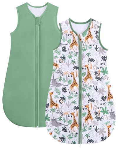 Image of JiAmy Baby Sleeping Bag Cotton Sleep Sack 2 Pack, Unisex Baby Wearable Blanket for Newborn & Infant 0-24 Months