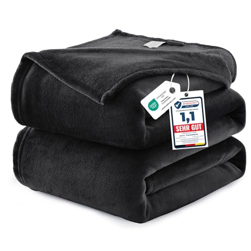 WAVVE Plaid Couverture Polaire Flanelle en Microfibre, Jeté de Canapé 220x240 Noir, Couverture lit Jete de Canape 2 Personnes, Plaid Fourrure Grand Chaud et...