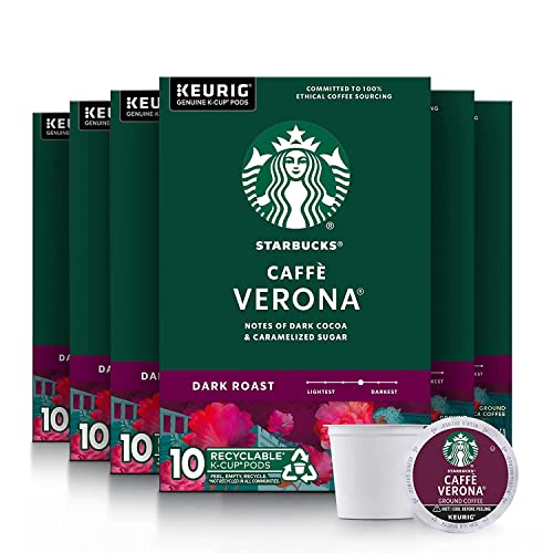 Image of Starbucks Cafe Verona Roast K Cup Pods, Dark Cocoa And Caramelized Sugar, 25.3 Ounce, Pack of 60