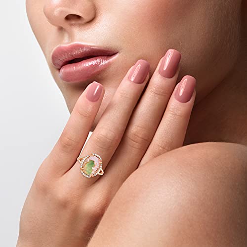 Cushion Shaped Green Aquaprase Cabochon with White Topaz Split Shank Oval Halo Ring for Women in 925 Sterling Silver with 14k Rose Gold Plating Anniversary Ring Size 5 to 10 by LeVian2