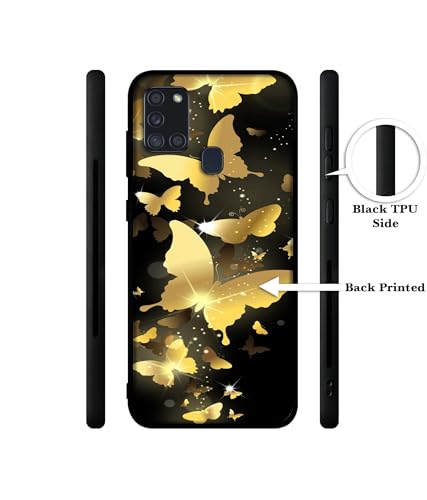 Image of Golden Butterfly Pattern Design Premium 2D Printed Metal Back Case Cover for Samsung Galaxy A21S 4G