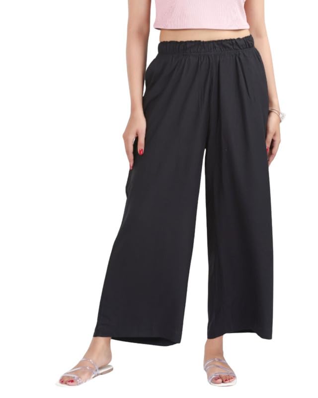 Image of Mlada Rayon Palazzo Pants for Women | Palazzo Pant for Women | Palazzo for Office Wear | Mid Rise Palazzo Pants | Regular Fit Palazzo Pants for Women | Relaxed Palazzo Pants | Solid Palazzo Pants