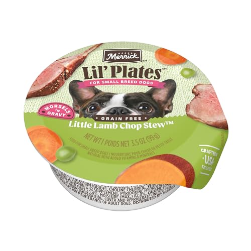 Merrick Lil’ Plates Grain Free And Gluten Free Natural Wet Dog Food For Small Dogs, Soft Little Lamb Chop Stew - (Pack of 12) 3.5 oz. Tubs