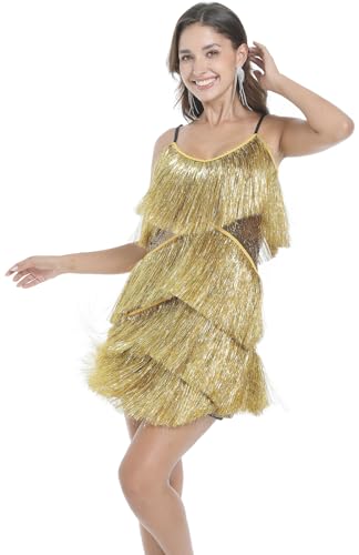 Image of Women Flapper Dresses 1920s V Neck Beaded Fringed Great Gatsby Club & Night Out Dresses