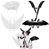 Bulyoou Pet Halloween Costume Angel Dog Costume Wings and Dog Devil Cat Angel Devil Cosplay Outfit Fits Many Pets for Christmas, Halloween Parties, Gifts for Dog & Cat Lovers(White, Black)