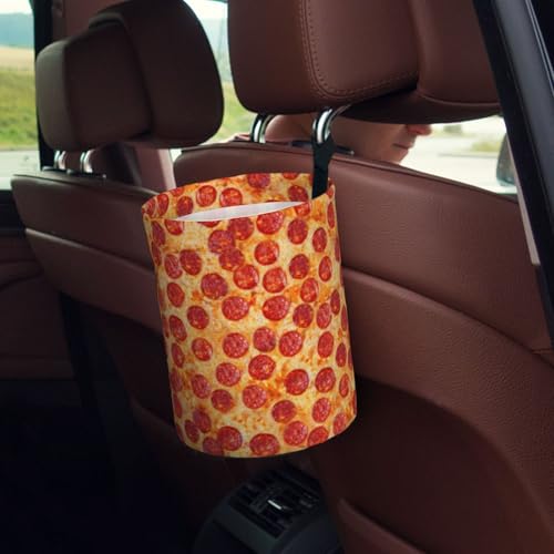 Image of Car Garbage Bag Pizza Pepperoni Mini Car Trash Bin Portable Collapsible Waterproof Rubbish Bag for Car Accessories Back Front Seat Cup Holder