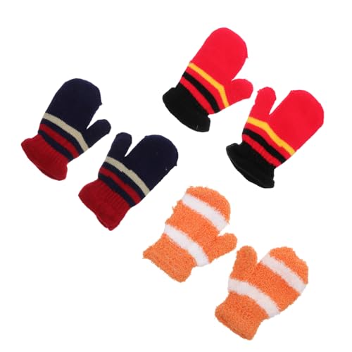 FRCOLOR 3Pairs Full Finger Knitting Gloves of Winter Gloves for Ages Warm and Comfortable Design for Cute Spliced Colors