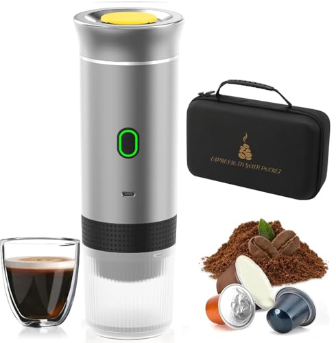 Liwankaqi Macchina per caffè espresso portatile con custodia protettiva, macchina per espresso elettrica, senza fili, 3 in 1, capsula in polvere per campeggio, viaggi, camper, ufficio