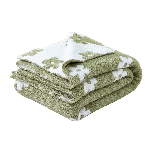 Image of Ultra Soft Cozy Sunflower Knitted Throw Blanket Fluffy Microfiber Checkerboard Bed Blanket Lightweight Both Sides Blanket for Couch Sofa Bed (Sage Green, Throw 50 inchx60 inch)