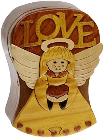Handcrafted Wooden Art Shape Secret Jewelry Puzzle Box - Love Angels image 5