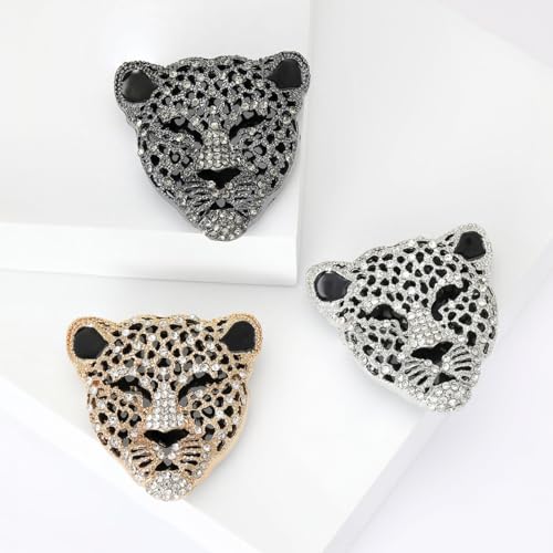 Image of Rheinstone Leopard Brooch Vintage Black Enamel Spotted Leopard Head Brooch Pin Gold Silver Black Leopards Brooch Trendy Clothing Hat Bag Accessories Christmas Birthday Party Jewelry