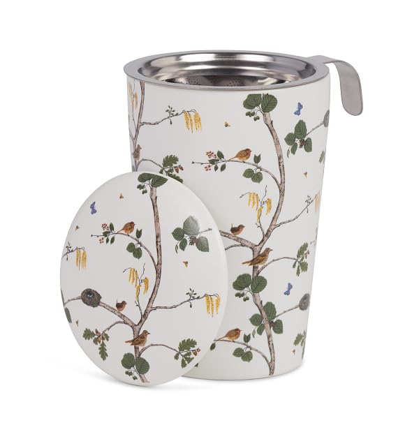 Eigenart Teaeve Merla Tasse à thé isolante à double paroi en porcelaine avec passoire en acier inoxydable et couvercle 350 ml 9,5 x 15,5 cm