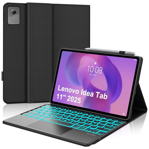 WAVATA Funda Teclado para Lenovo Idea Tab 11'' 2025, Tecla Español Ñ para Idea Tablet 11'' 2025, Teclado Trackpad Bluetooth Retroiluminado, Negro