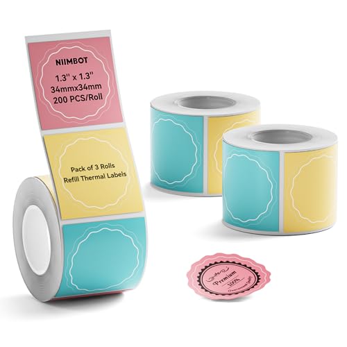 NIIMBOT Labels for B1 B21 B3S Label Maker 1.3 x 1.3 (34x34mm) Self-Adhesive Thermal Laminated Waterproof Oil-Proof Personalized Editable Labeling Tape Replacement Round Colorful-3 Roll