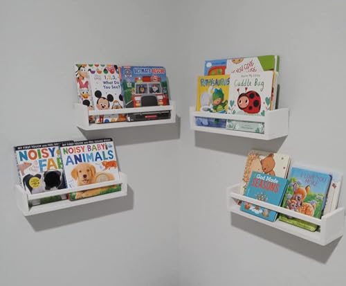 Image of Gneric Floating Shelves for Wall, White Nursery Book Shelves, 15.7 inch Kids Bookshelf, Wall Shelves for Living Room Bedroom Decor,Kitchen Spice Rack,Bathroom Storage Rack(4 Pack)