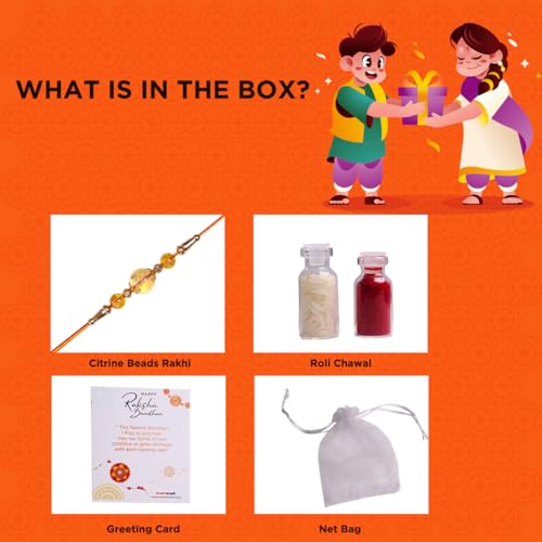 Image of Shubhanjali Crystal Beads Rakhi for Brother | Handmade Healing Crystal Stone Designer Rakhi for Bhaiya | Raksha Bandhan Gift Set with Roli Chawal, Kumkum, Greeting Card & Potli