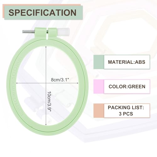 Image of PATIKIL 3 Pieces 3.1 inch x 3.9 inch Oval Embroidery Hoops, Adjustable Cross Stitch Hoops Ring ABS Plastic Embroidery Frame Punch Needle Hoop for Sewing, Needlework, DIY Craft, Green