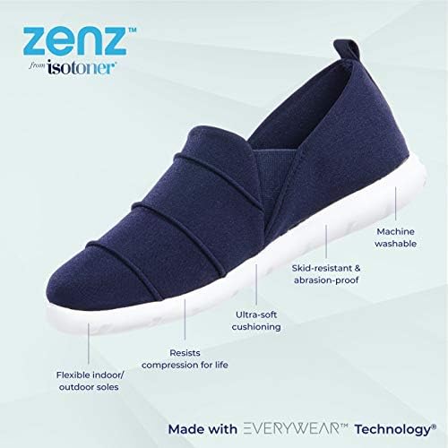 isotoner Women's Zenz Serenity Stretch Satin Lightweight Slipper, Slip-on Shoe, Navy Blue, 9 | Image 4