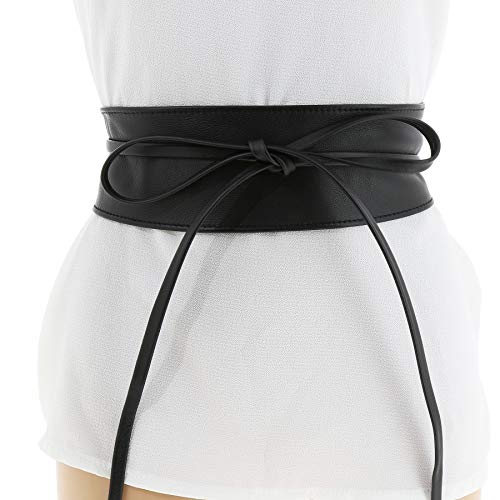 Fashiongen - Woman Italian Leather Obi Belt, Cassiane - Black, S-M #TOP1