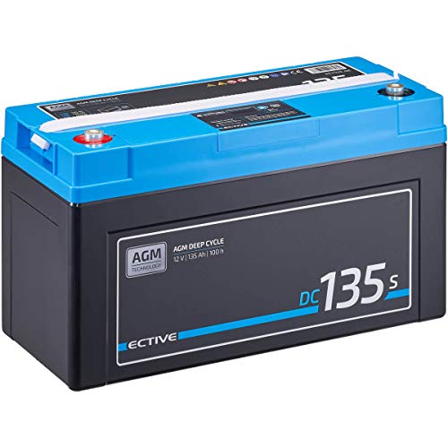 ECTIVE AGM Batterie DC135S - 12V, 135Ah, mit Nachfüllpacks, LCD-Display - Deep Cycle VRLA Versorgungsbatterie, Solarbatterie, Bootsbatterie, Starterbatterie, Blei Akku für Wohnmobil, Wohnwagen, Camper