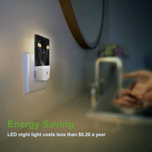 Image of LED Night Light,Black White Cat Face Close Up Crop LED Night Light Plug into Wall with Dusk to Dawn Light Sensor White Energy Efficient Nightlight for Bedroom Hallway Living Room Kitchen