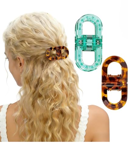 Image of 2 Pcs Hair Clutchers for Women, Magnetic Hair Clip, 2-in-1 Section Clips for Hair Styling, Daily Use and Professional Salon Clutcher Hair Accessories, Black Brown Print Hair Claw Clips (Brown Leopard Print And Blue)