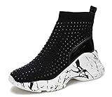 WSKEISP Women's Platform Boots Wedge Sneakers Ankle Boots Studded Rhinestone Breathable Fashion...