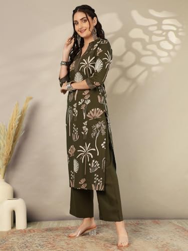 Image of GULMOHAR JAIPUR Women's Rayon Calf Length Printed Straight Kurta Bottom Set