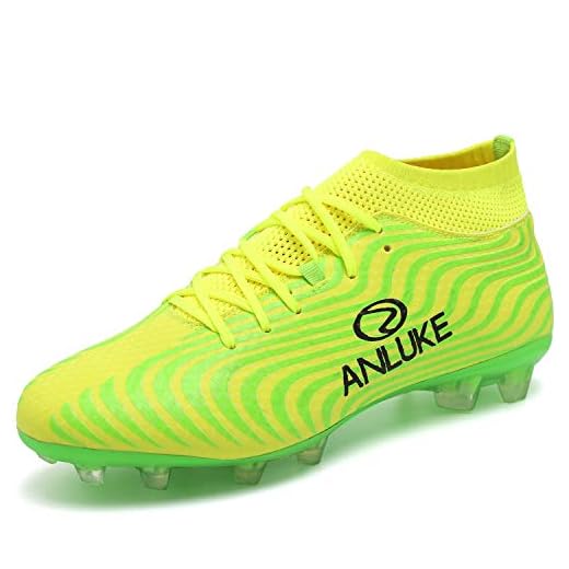 ANLUKE Men's Athletic Hightop Cleats Soccer Shoes Football Team Turf (7.5 D(M) US Men, Green/Yellow)