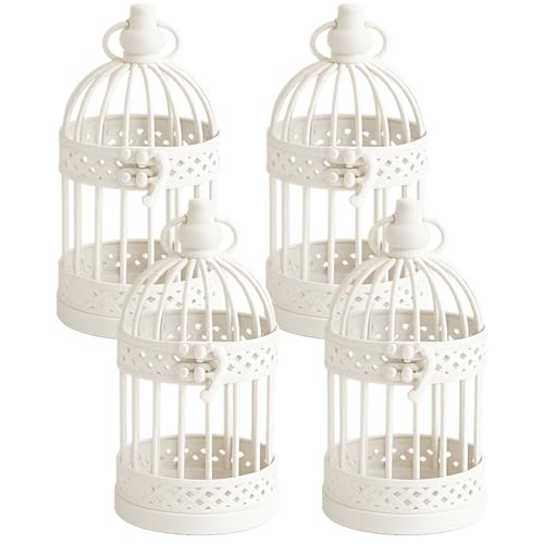 Vela Lanterns Bird Cage Decor Candle Holder Lantern Decorative Wedding Table Centerpiece Decorations, White, Small, Set of 4