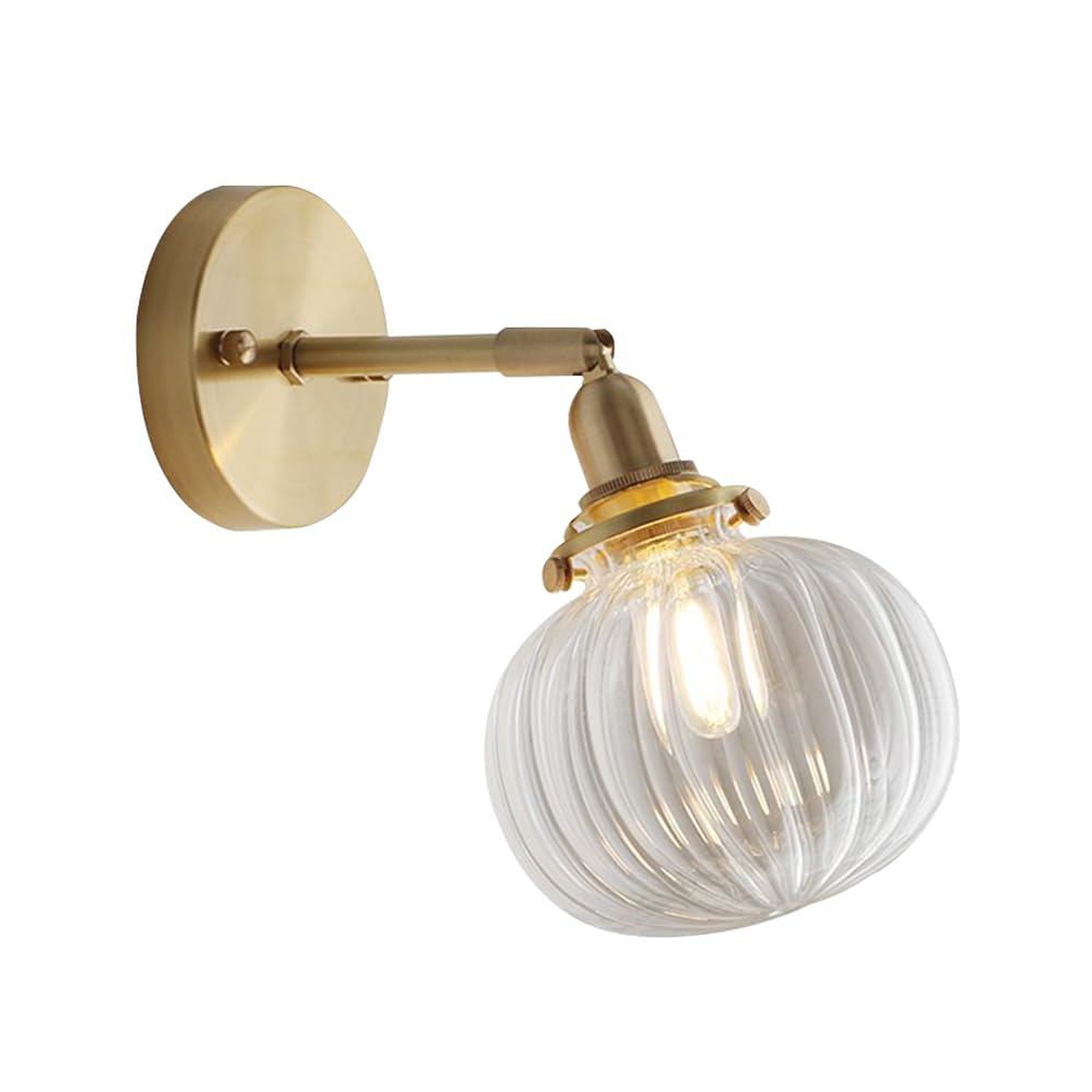 Applique da Parete retrò Industriale, luci da toeletta a 1 Luce per Bagno, Applique da Parete in Vetro Vintage in Ottone, Lampada da Parete per Interni Regolabile a 180 Gradi per Soggiorno, camer