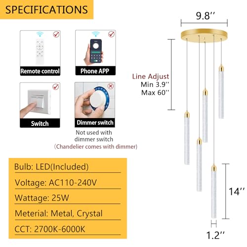 Image of Mini Chandelier Modern Pendant Lights LED Bubble Crystal Kitchen Island Light Fixtures Gold Mini Pendant Lighting for Kitchen Island Dining Room Bedroom Bar Dimmable Ceiling Hanging Lights 2700K 6000K